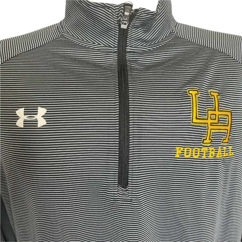 Under Armour Football Mens Pull Over Shirt XL Blue striped 1/4 zip LS loose fit - Picture 6 of 10